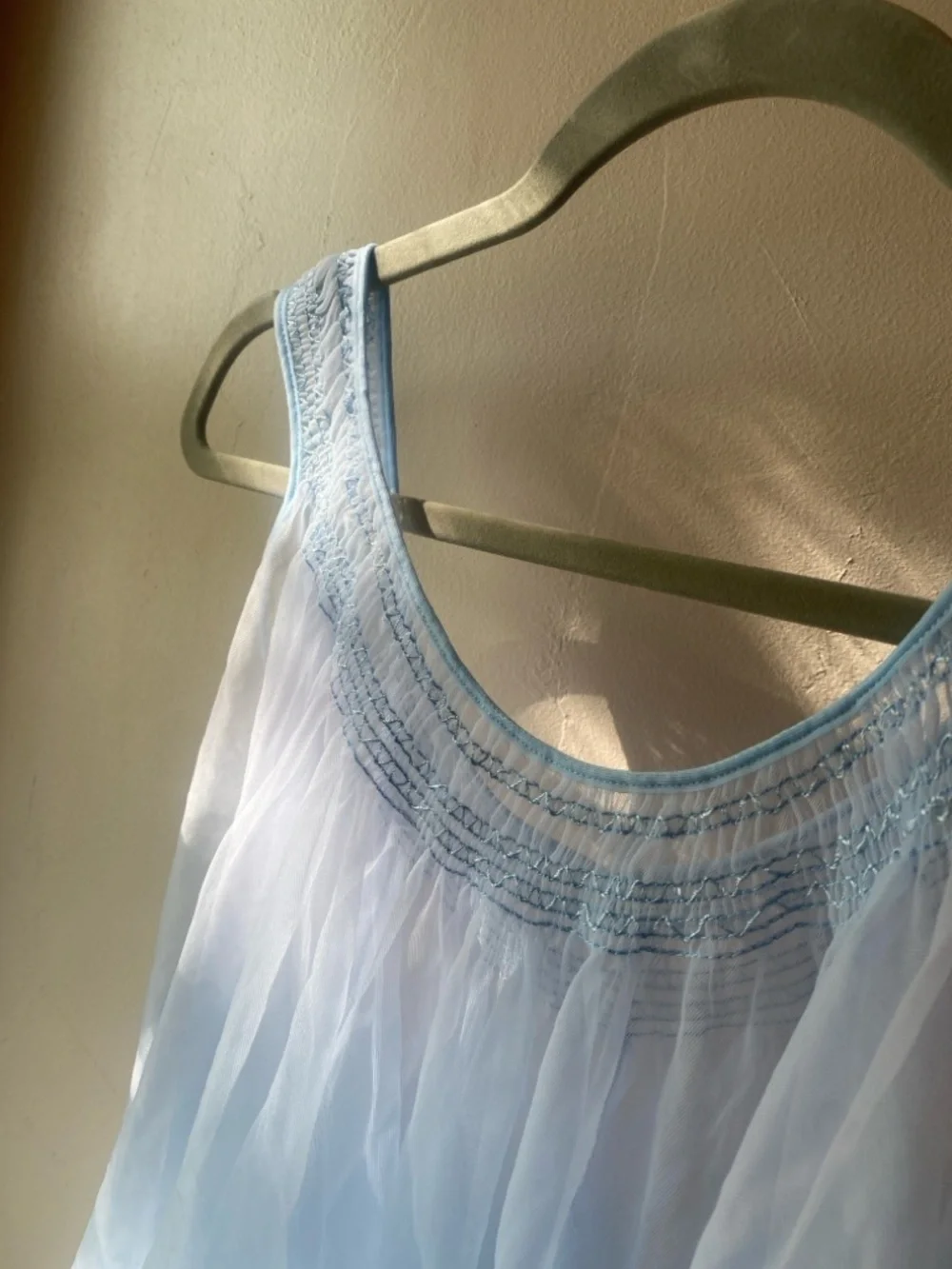 Vintage Light Blue Sheer Sleeveless Babydoll Top - Picture 6 of 7